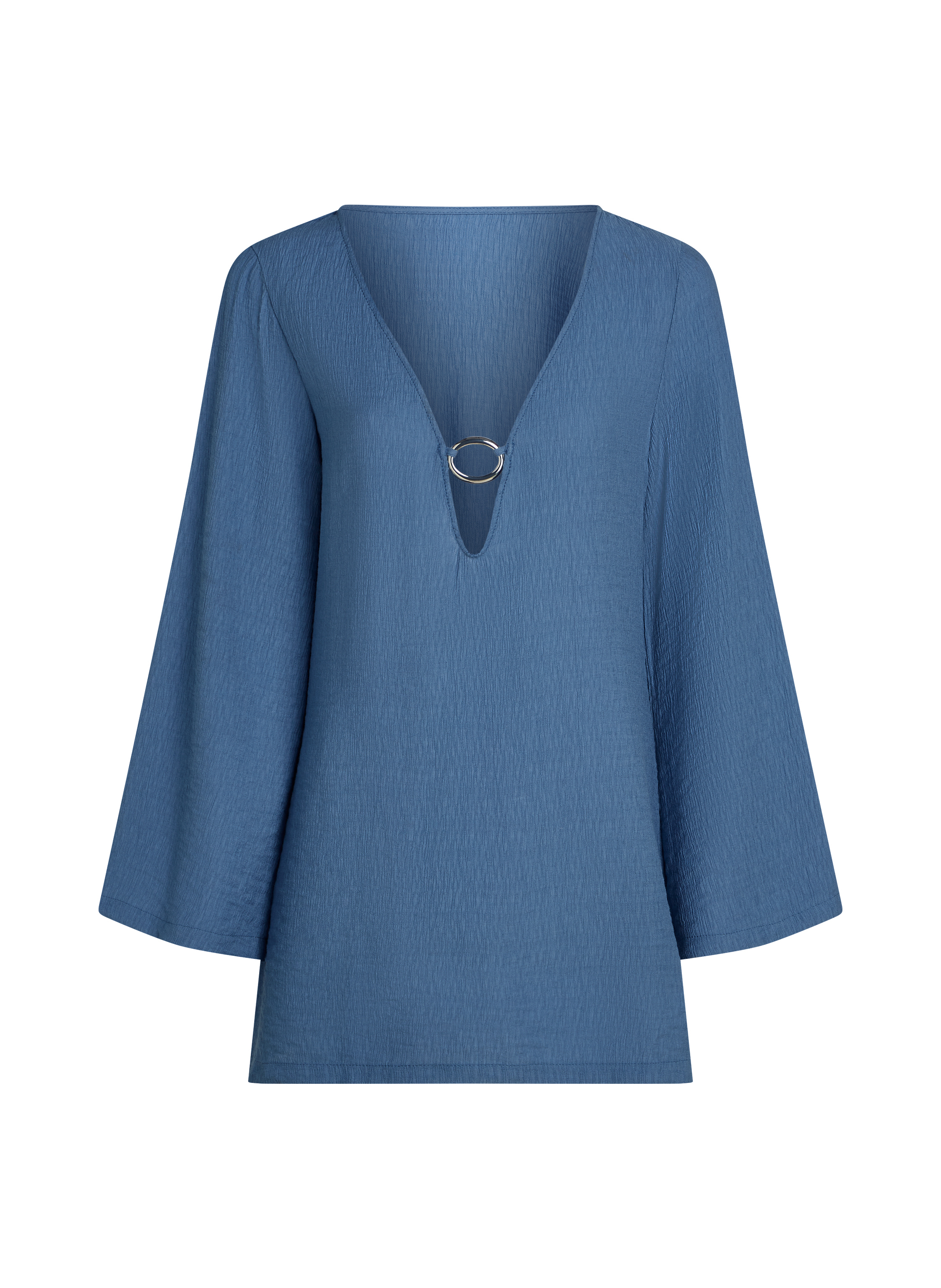 Langärmeliges Ringelkleid für den Strand, Blau, main