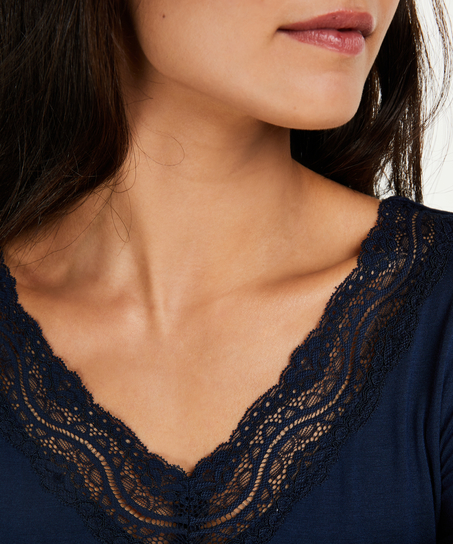 Top à col en V et manches longues, Bleu