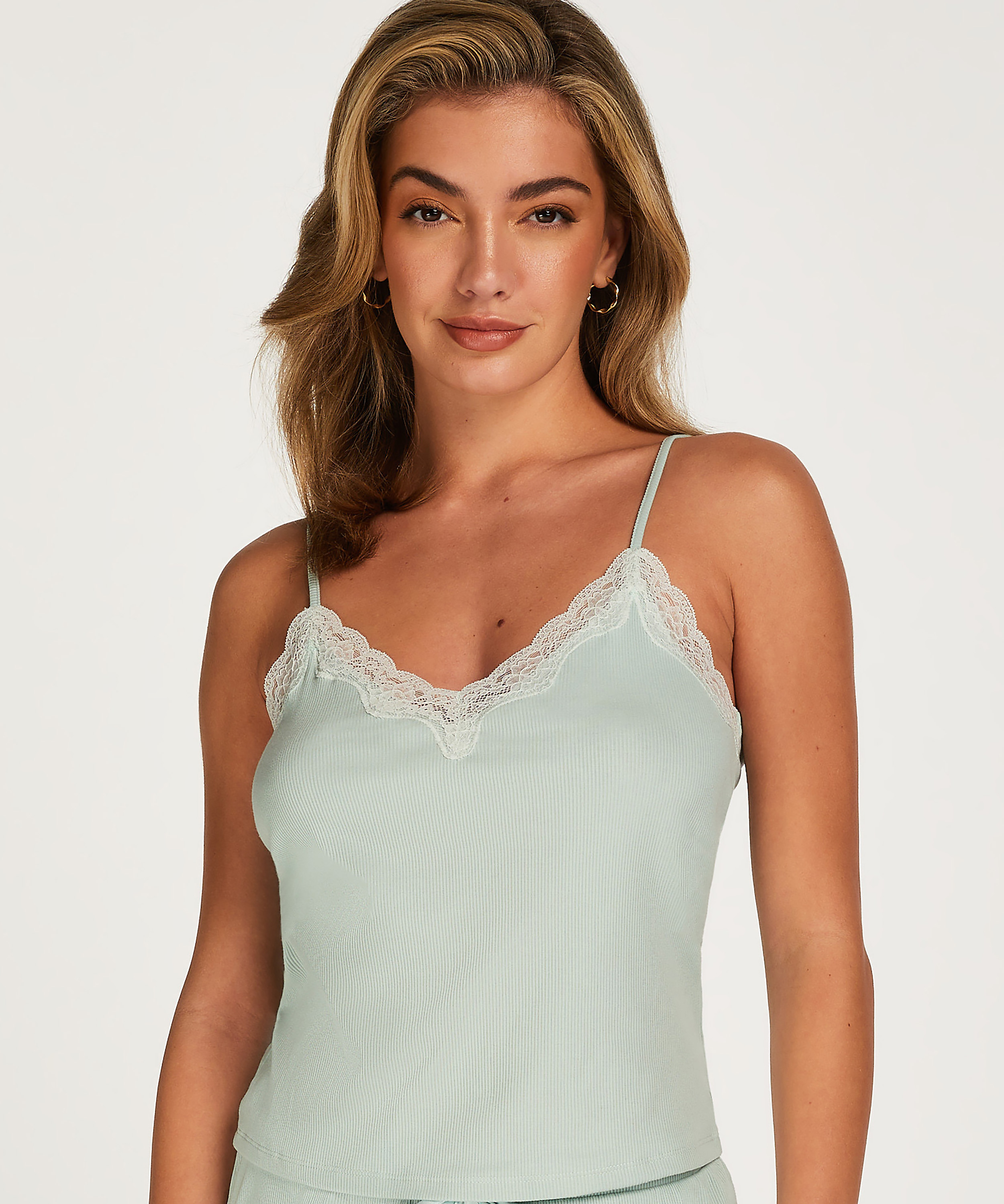 Top Cami Rib Lace, Vert, main