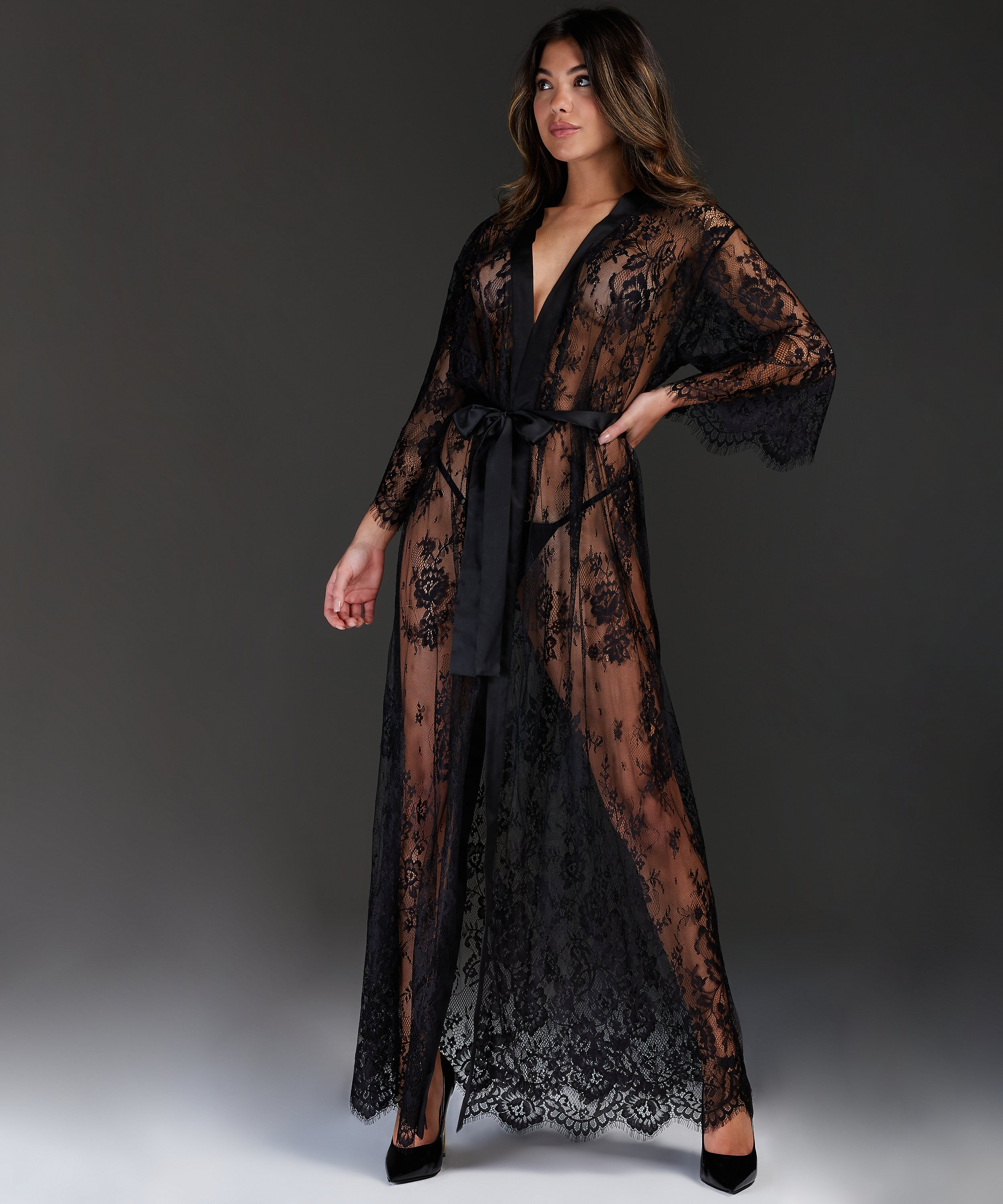 Long Kimono Allover Lace, Noir, main