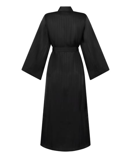 Kimono à rayures en satin, Noir