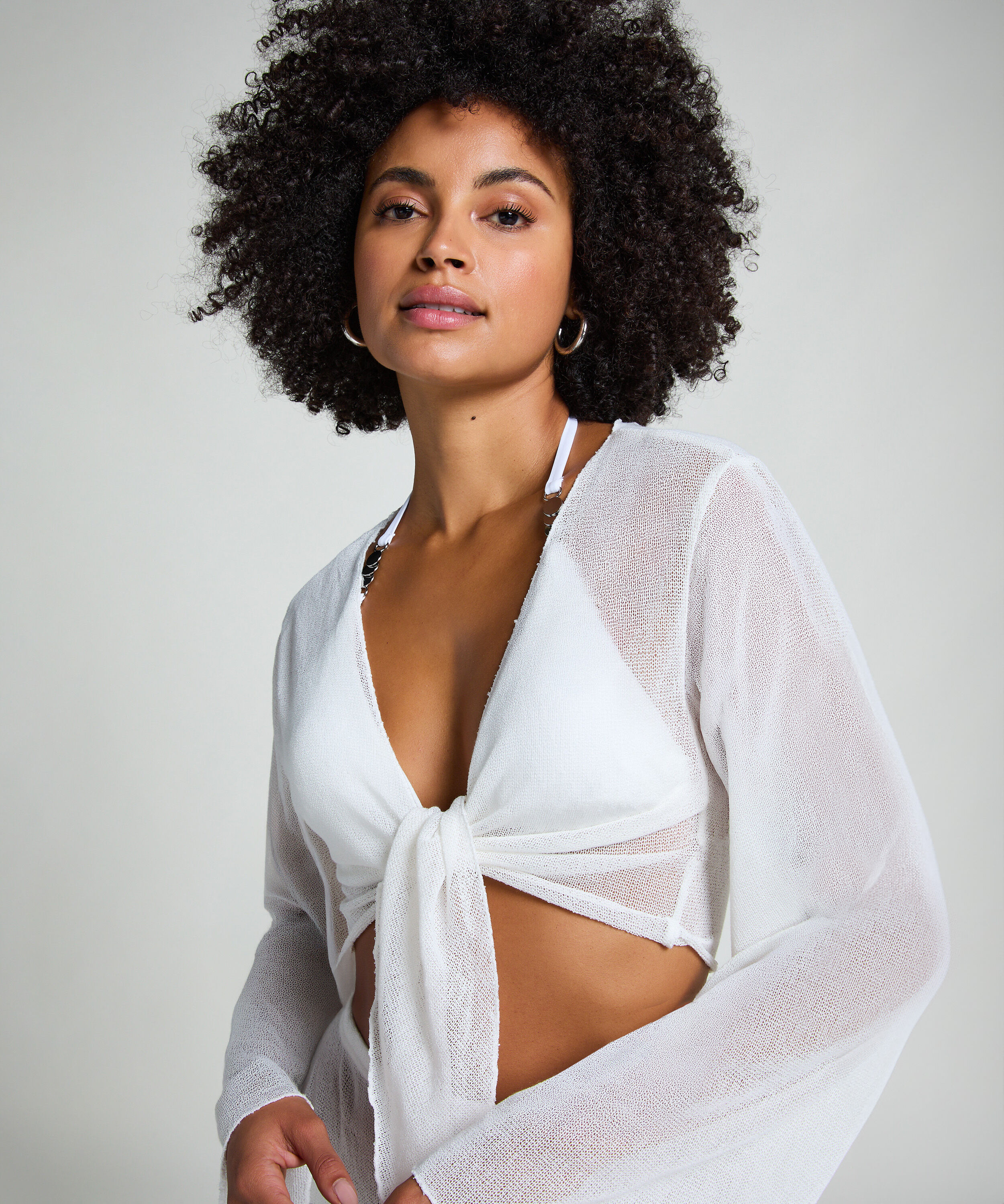 D&eacute;bardeur de plage en maille, Blanc