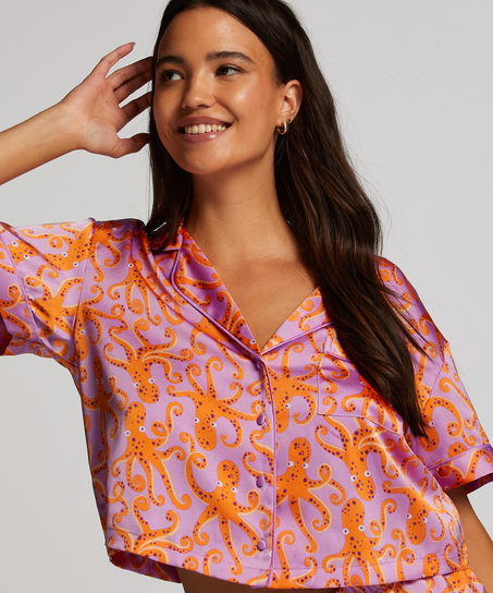 Kurz&auml;rmelige Satin-Jacke, Lila