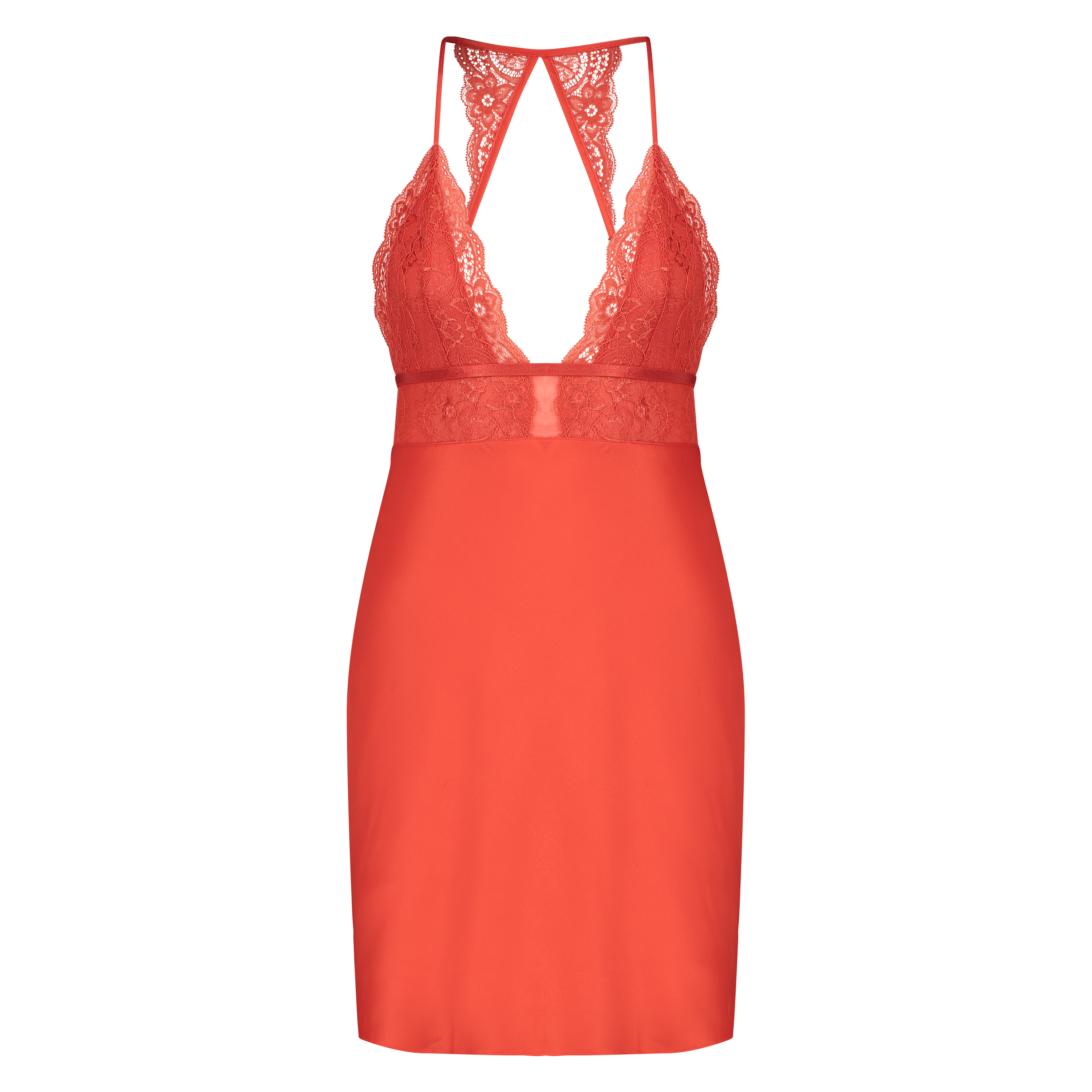 Slipdress aus Satin und Spitze, Rot, main