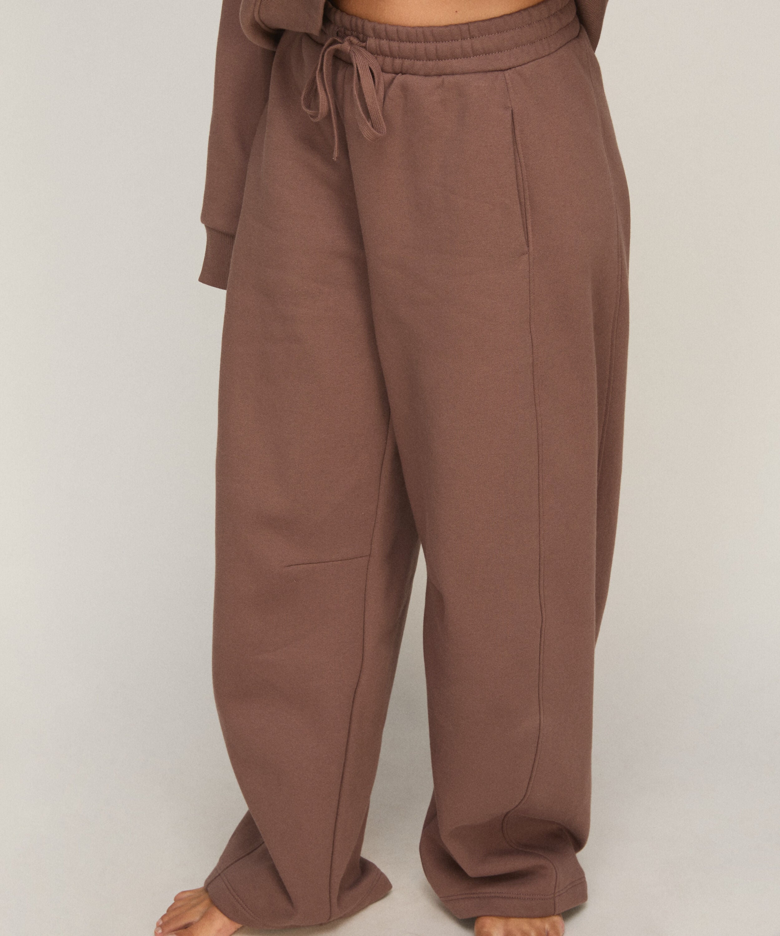 Pantalon Barrel en Molleton Brossé, Marron Pantalon Barrel en Molleton Brossé, Marron