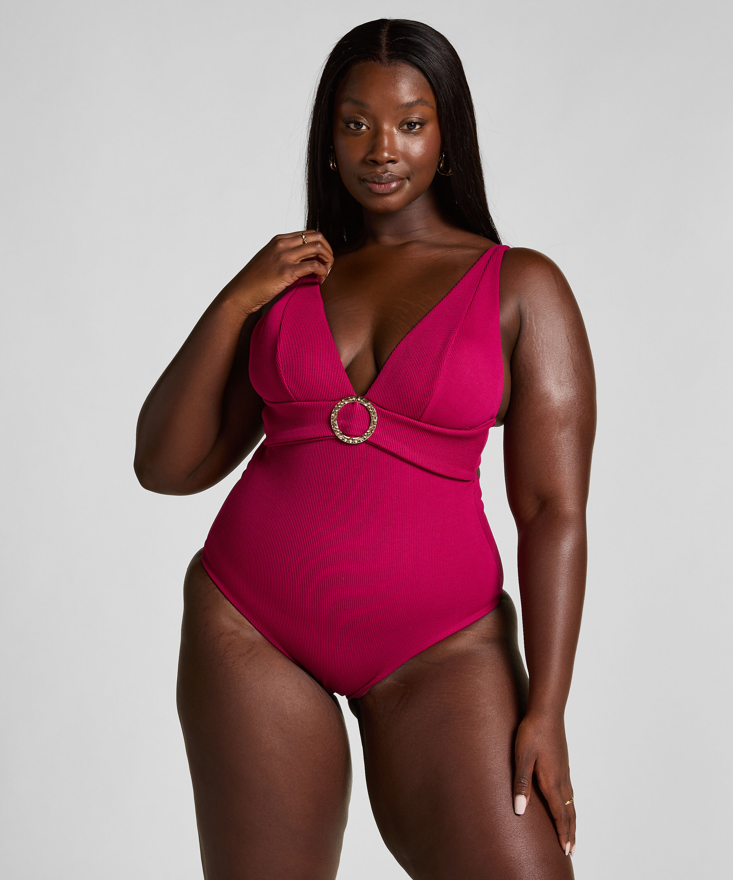 Maillot de bain &agrave; anneau froiss&eacute;, Rouge