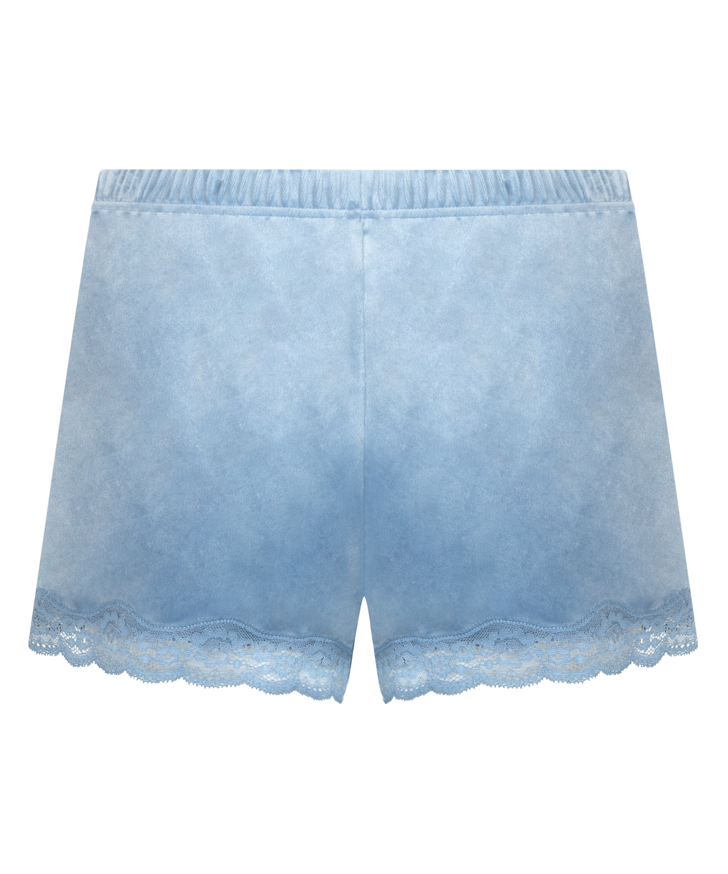 Shorts aus Velours mit Spitze, Blau, main