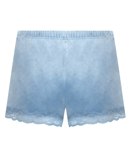 Shorts aus Velours mit Spitze, Blau