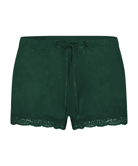 Shorts aus Velours mit Spitze, Gr&uuml;n