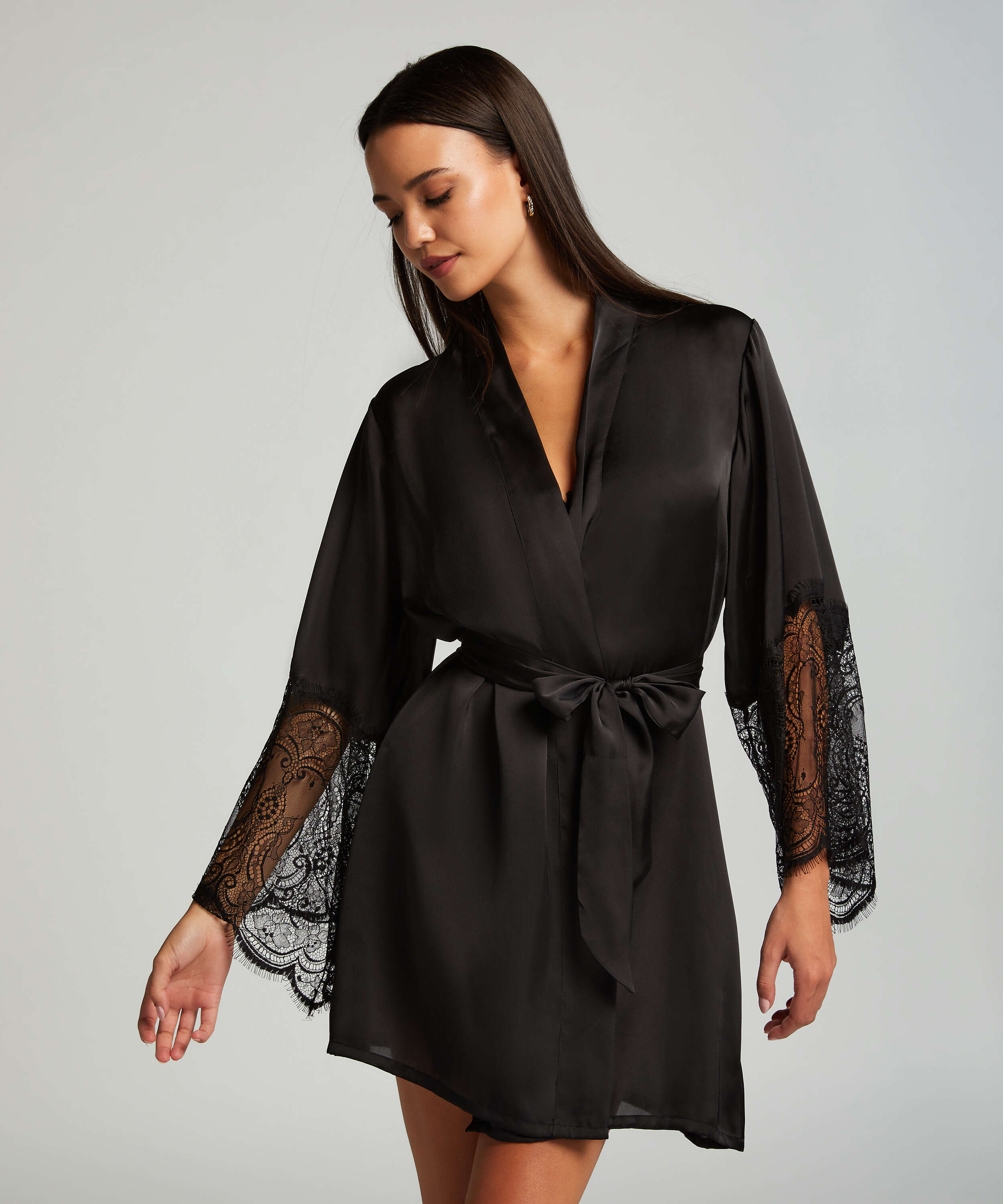 Kimono Lace Satin, Schwarz, main