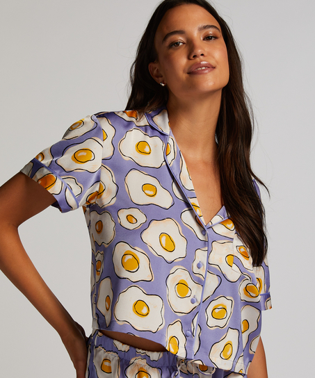 Kurz&auml;rmelige Satin-Jacke, Lila