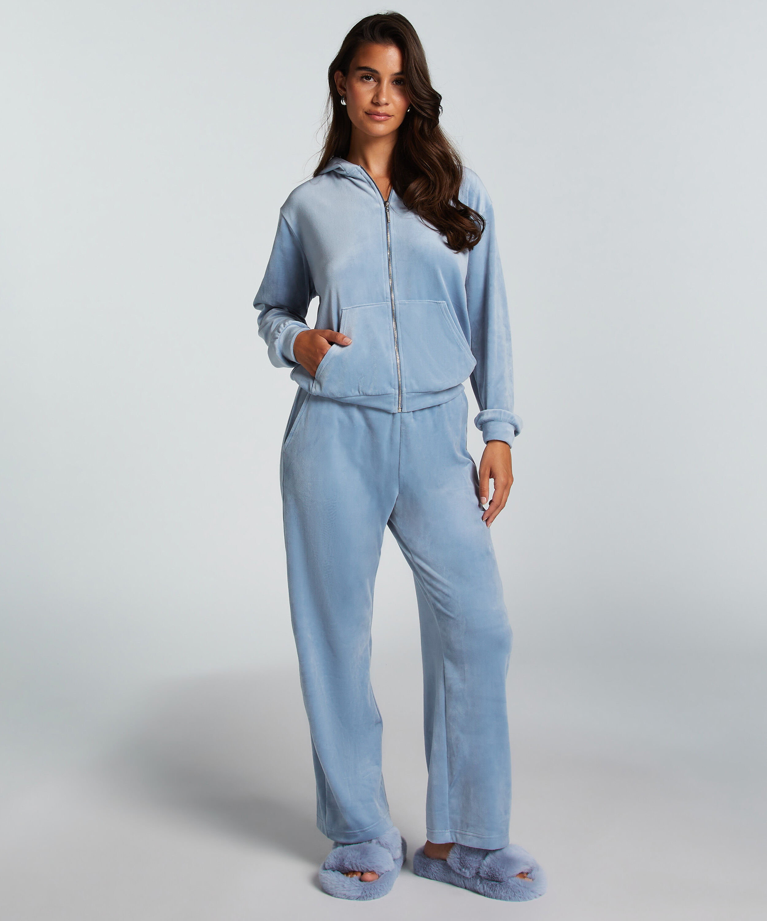 Tall Pyjamahose aus Velours, Blau Tall Pyjamahose aus Velours, Blau