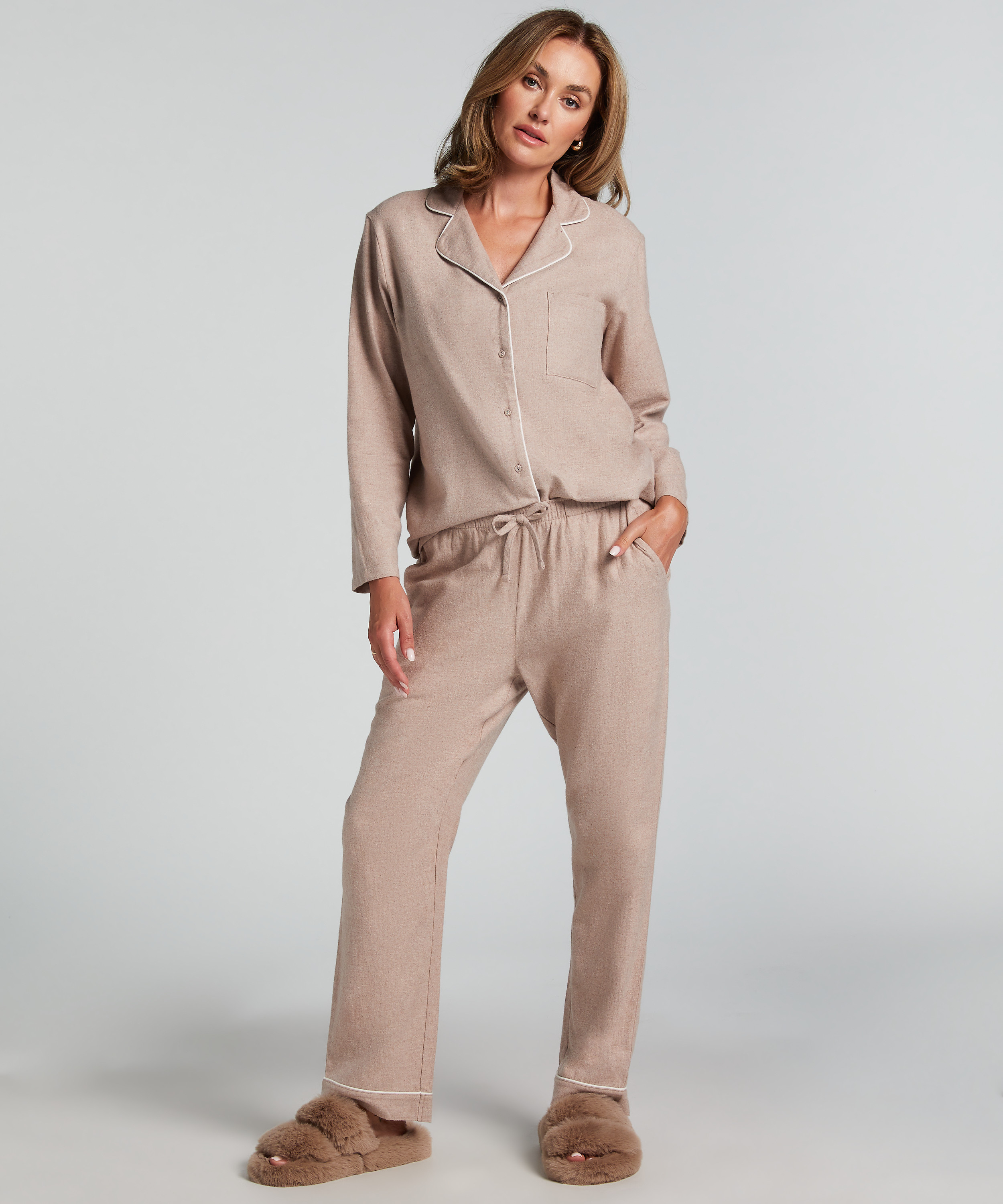 Pyjamahose aus Flanell, Beige, main