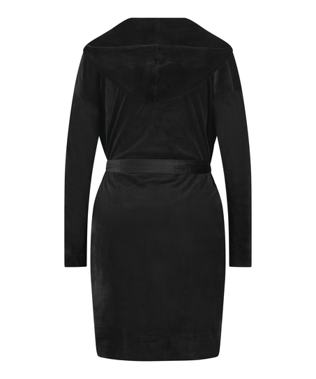 Kurzer Bademantel Velours, Schwarz
