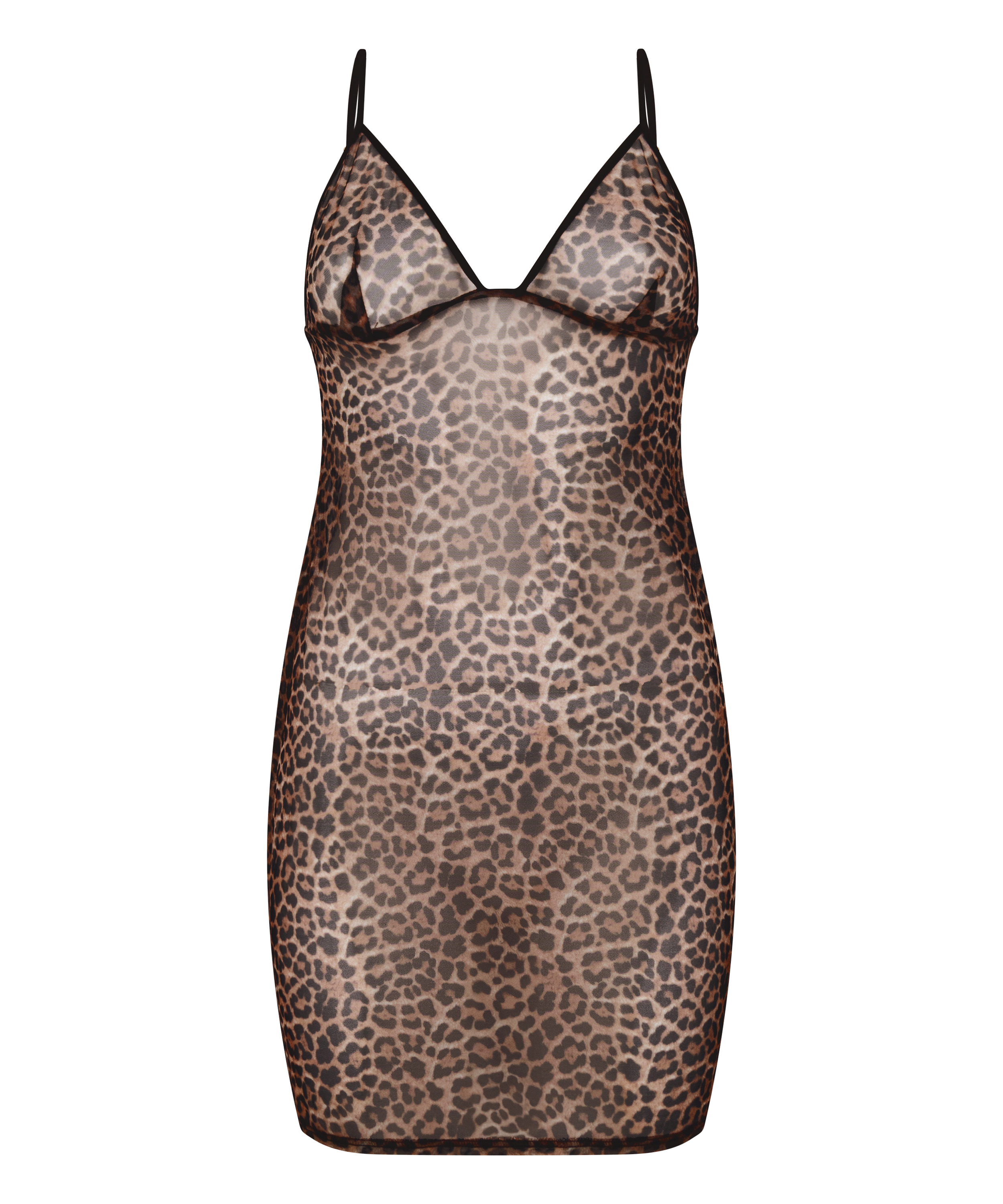 Leopard Mesh-Slipdress, Schwarz, main