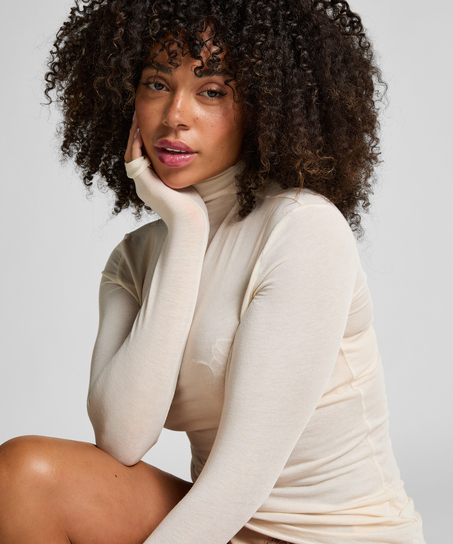 Haut avec cachemire à col roulé super soft, Blanc