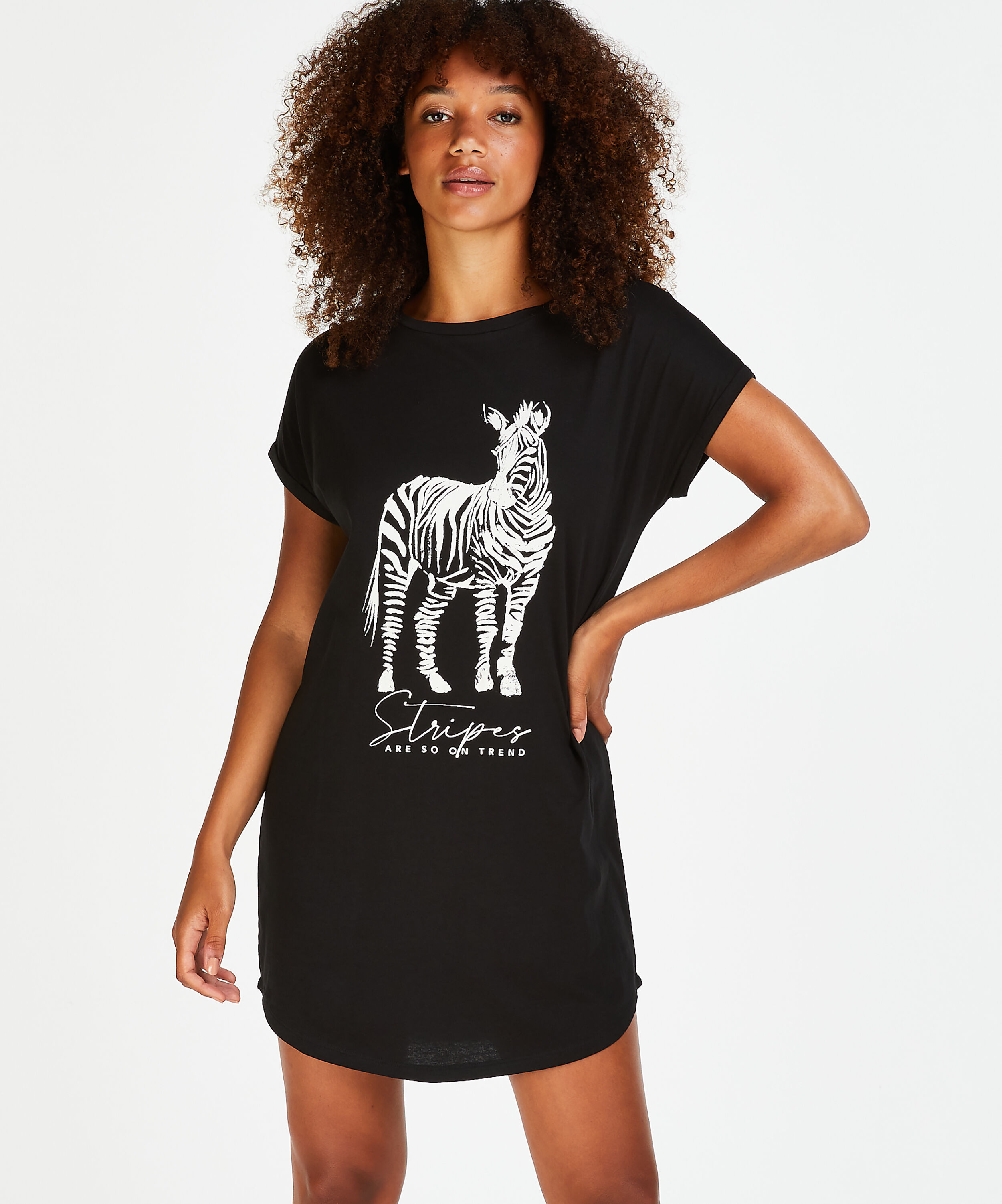 Nachthemd Rundhalsausschnitt, Schwarz