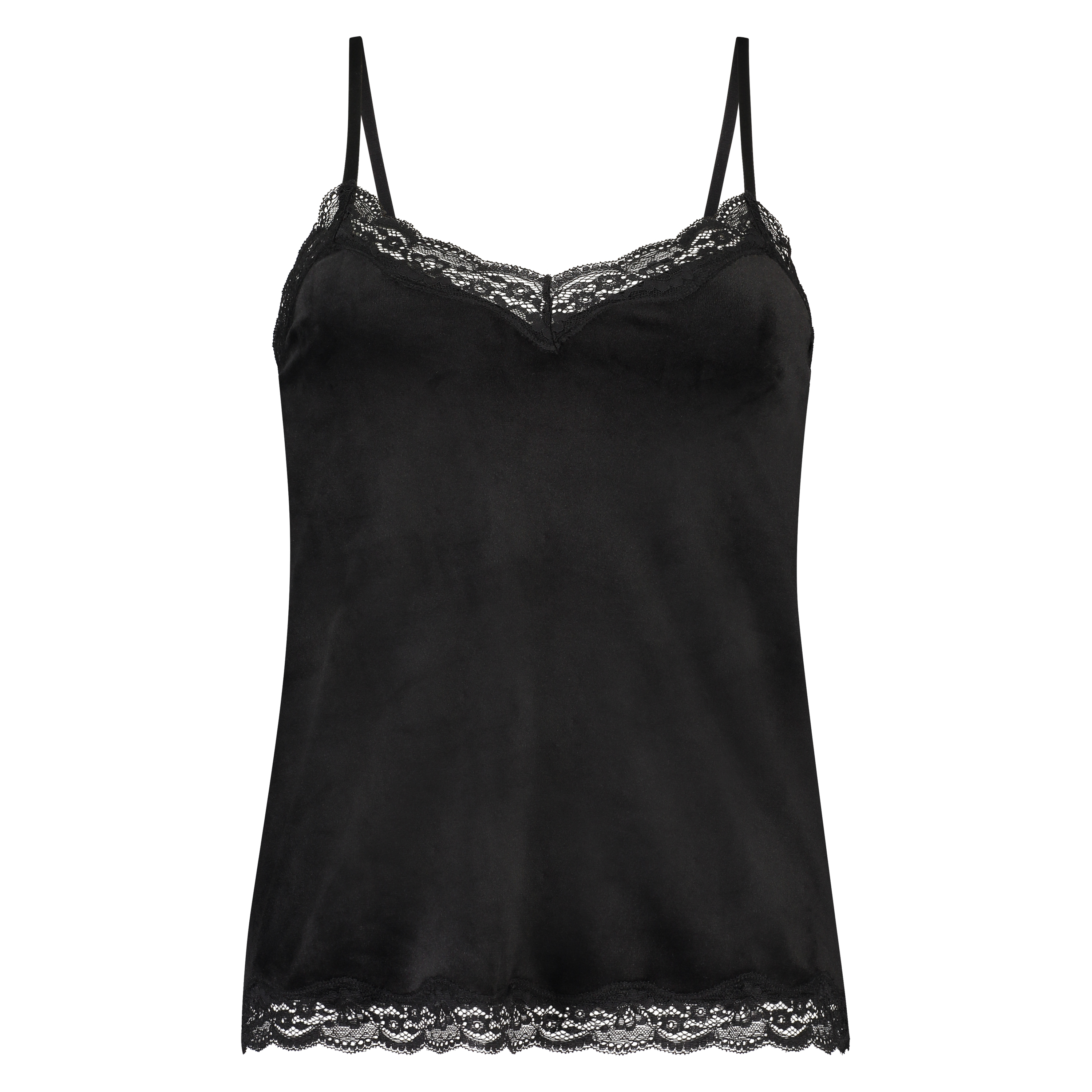 Camisole velours Dentelle, Noir, main