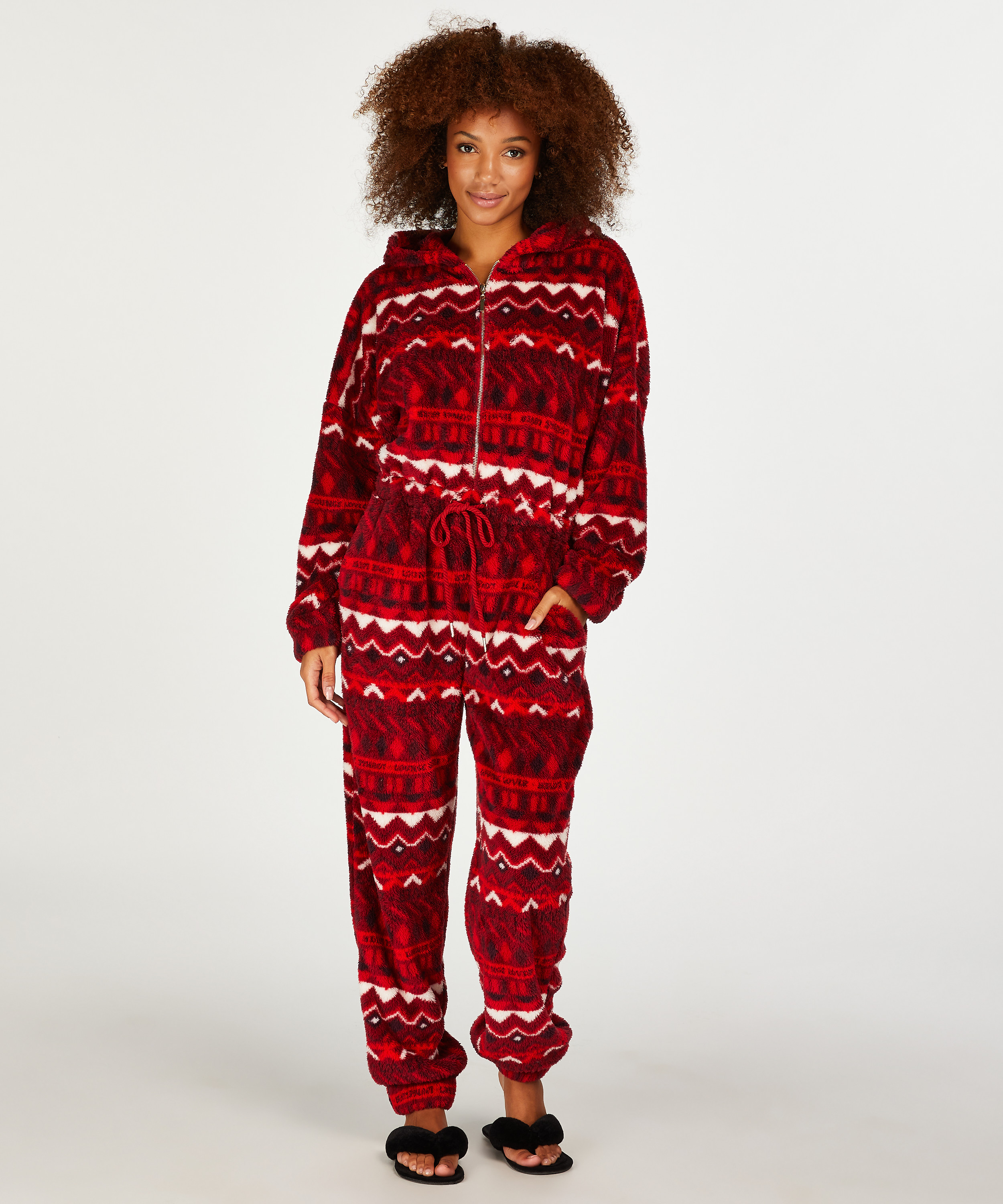 Onesie en flanelle et polaire Fairisle, Rouge, main