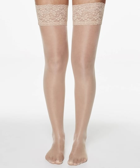 Halterlose Strümpfe 15 Denier Spitze Anti-Laufmasche, Beige