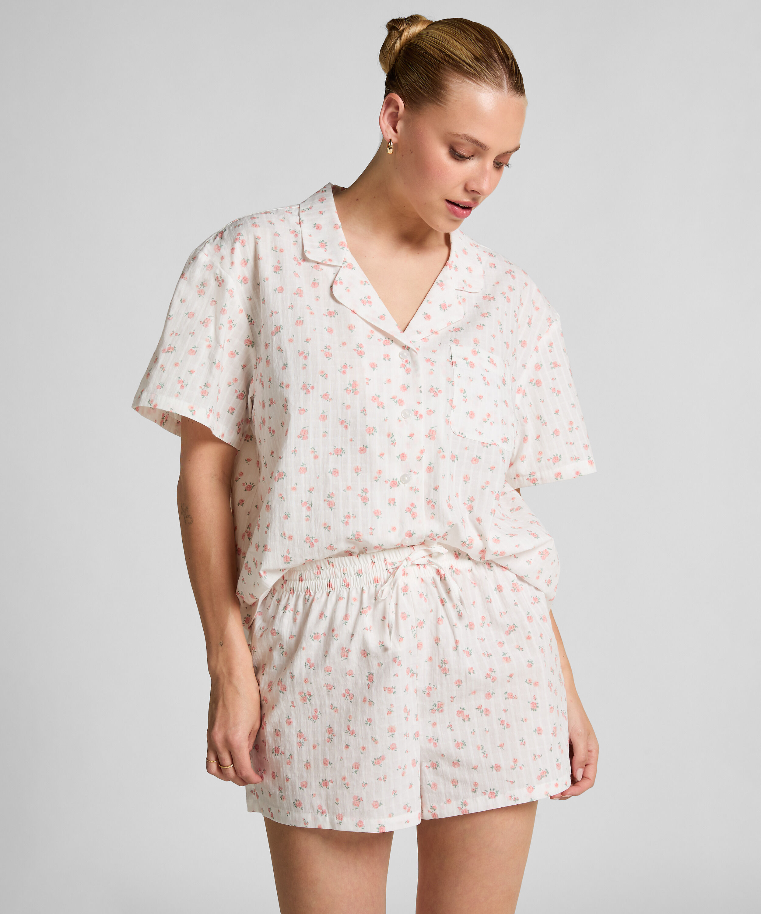 Gewebte Pyjama-Shorts, Weiß Gewebte Pyjama-Shorts, Weiß