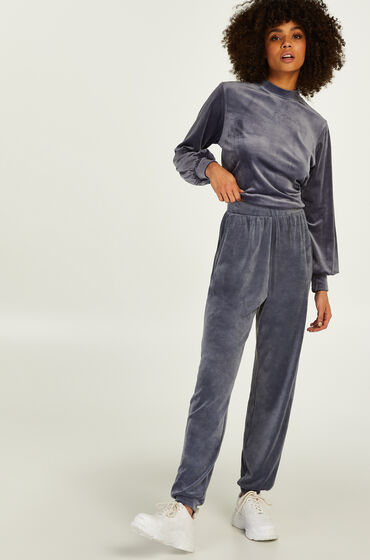 Hunkemöller Jogginghose aus Velours Loose Fit Grau