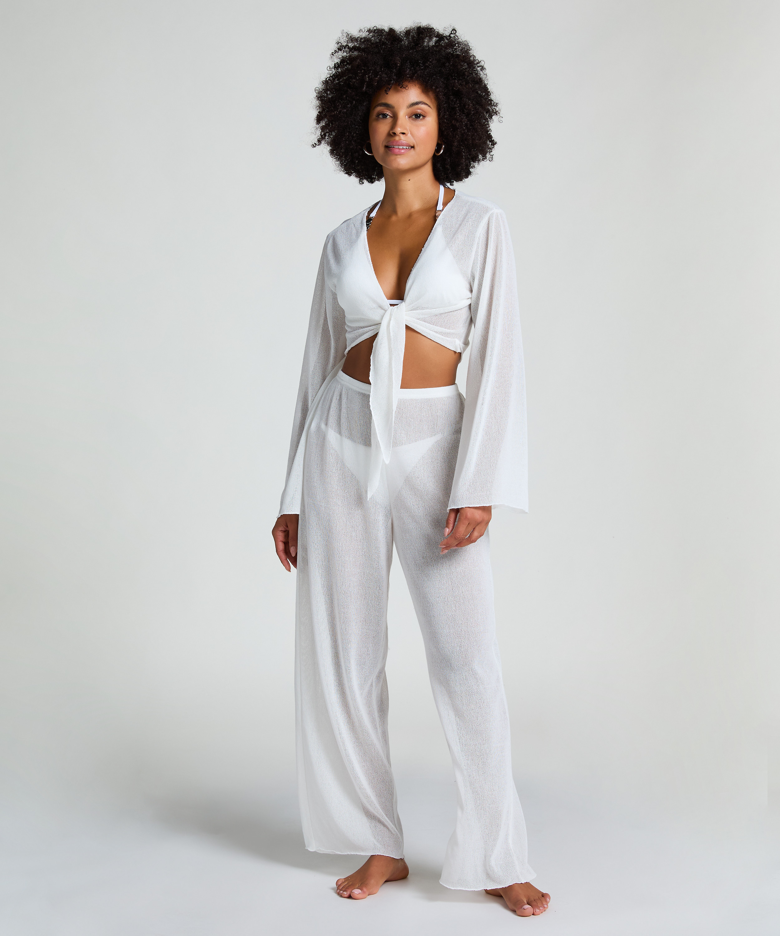 Pantalon de plage en maille, Blanc, main