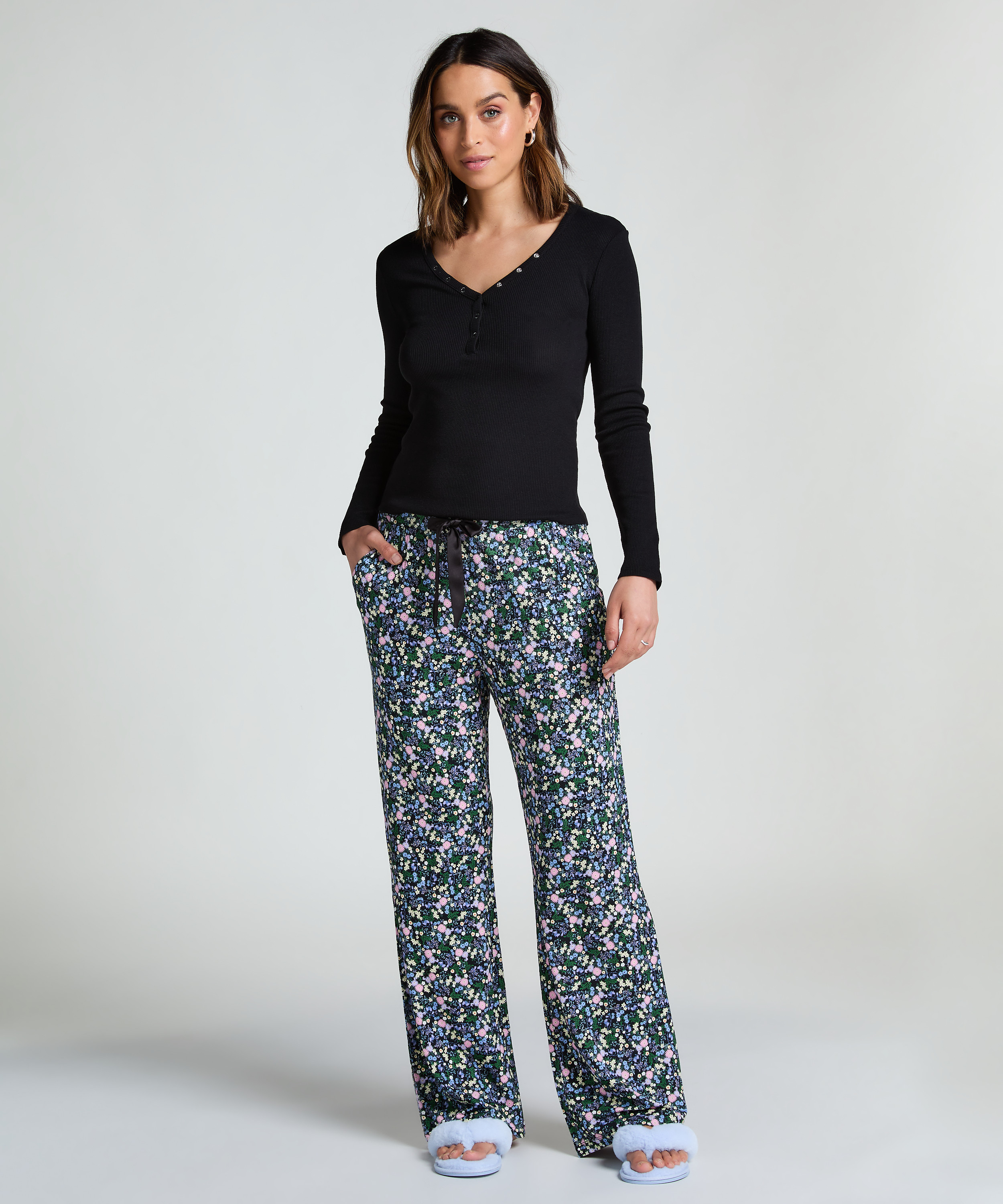 Langarm-Pyjamatop, Schwarz, main