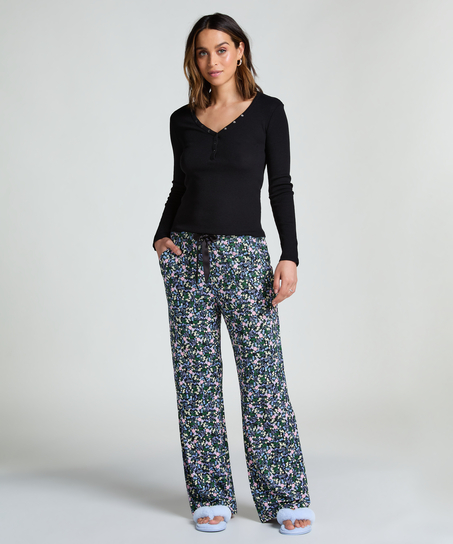 Langarm-Pyjamatop, Schwarz