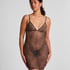 Leopard Mesh-Slipdress, Schwarz
