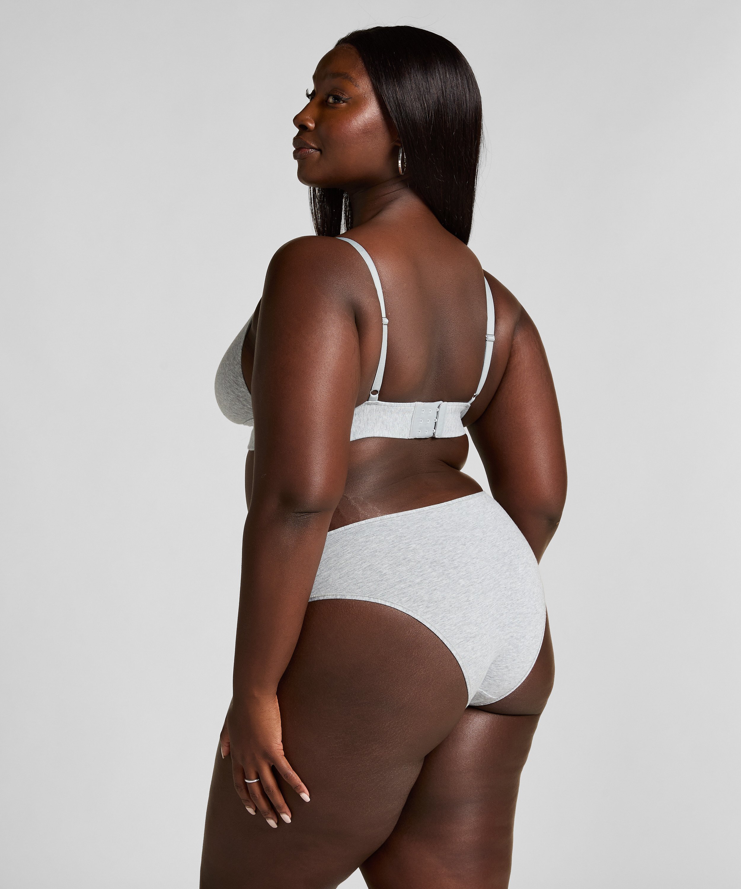 Culotte brésilienne jambe haute coton, Gris, main