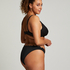 Bikini Slip mit hohem Beinausschnitt Scallop, Schwarz