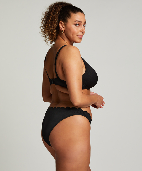 Bikini Slip mit hohem Beinausschnitt Scallop, Schwarz