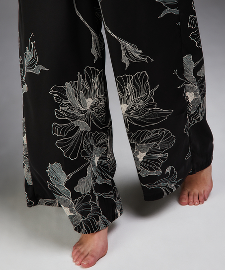Petite Pantalon Palazzo satin Lotus, Noir