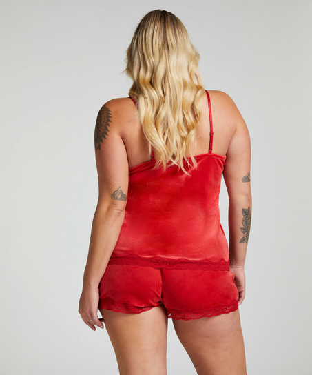 Shorts aus Velours mit Spitze, Rot