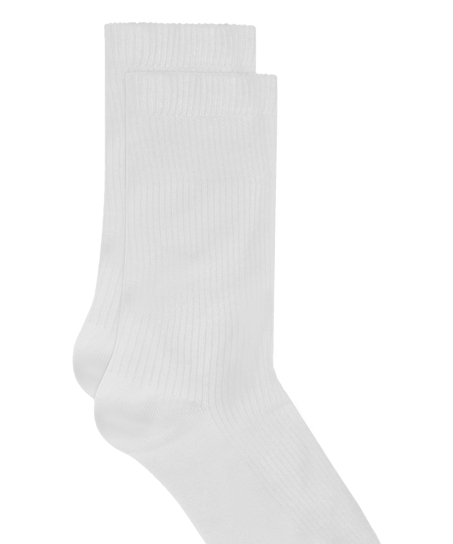 Gerippte Crew-Socken aus Modal, Weiß