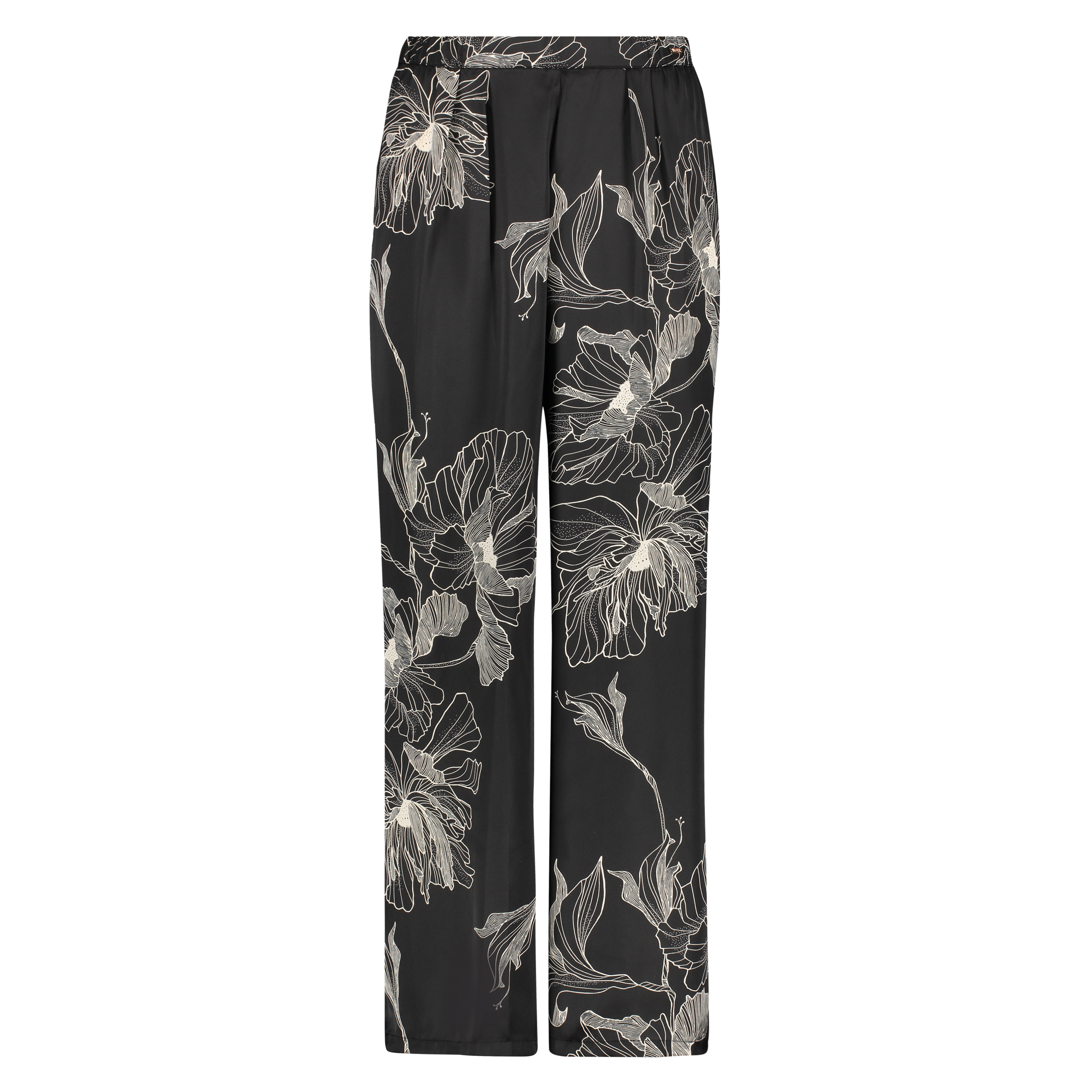 Petite Pantalon Palazzo satin Lotus, Noir, main