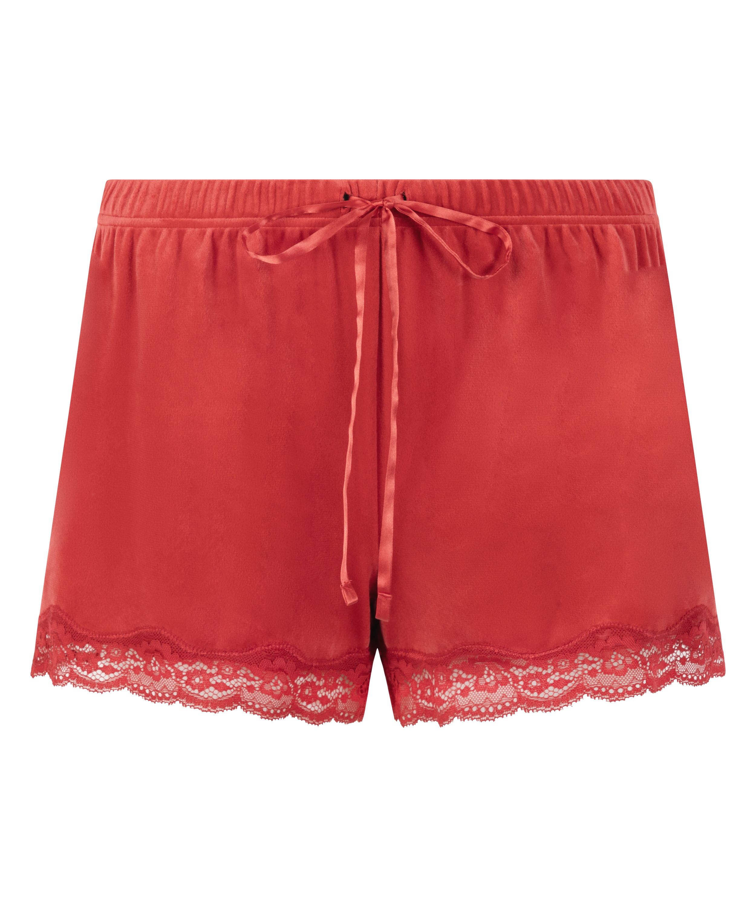 Shorts aus Velours mit Spitze, Rot, main
