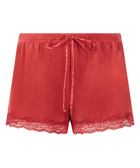 Shorts aus Velours mit Spitze, Rot