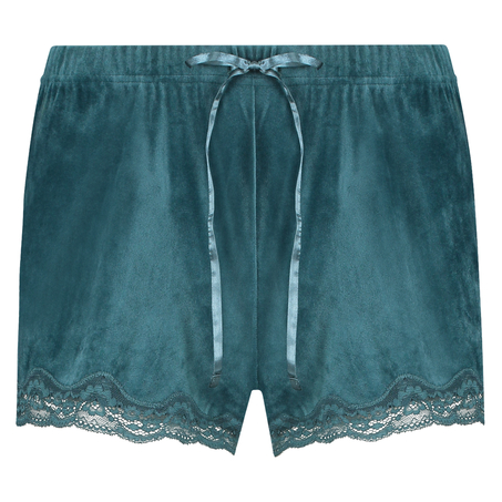 Shorts aus Velours mit Spitze, Blau