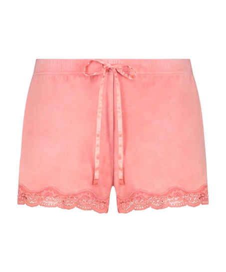 Shorts aus Velours mit Spitze, Rose