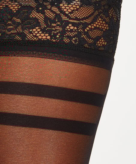 15 Denier Stay-Ups Grafik-Streifen, Schwarz