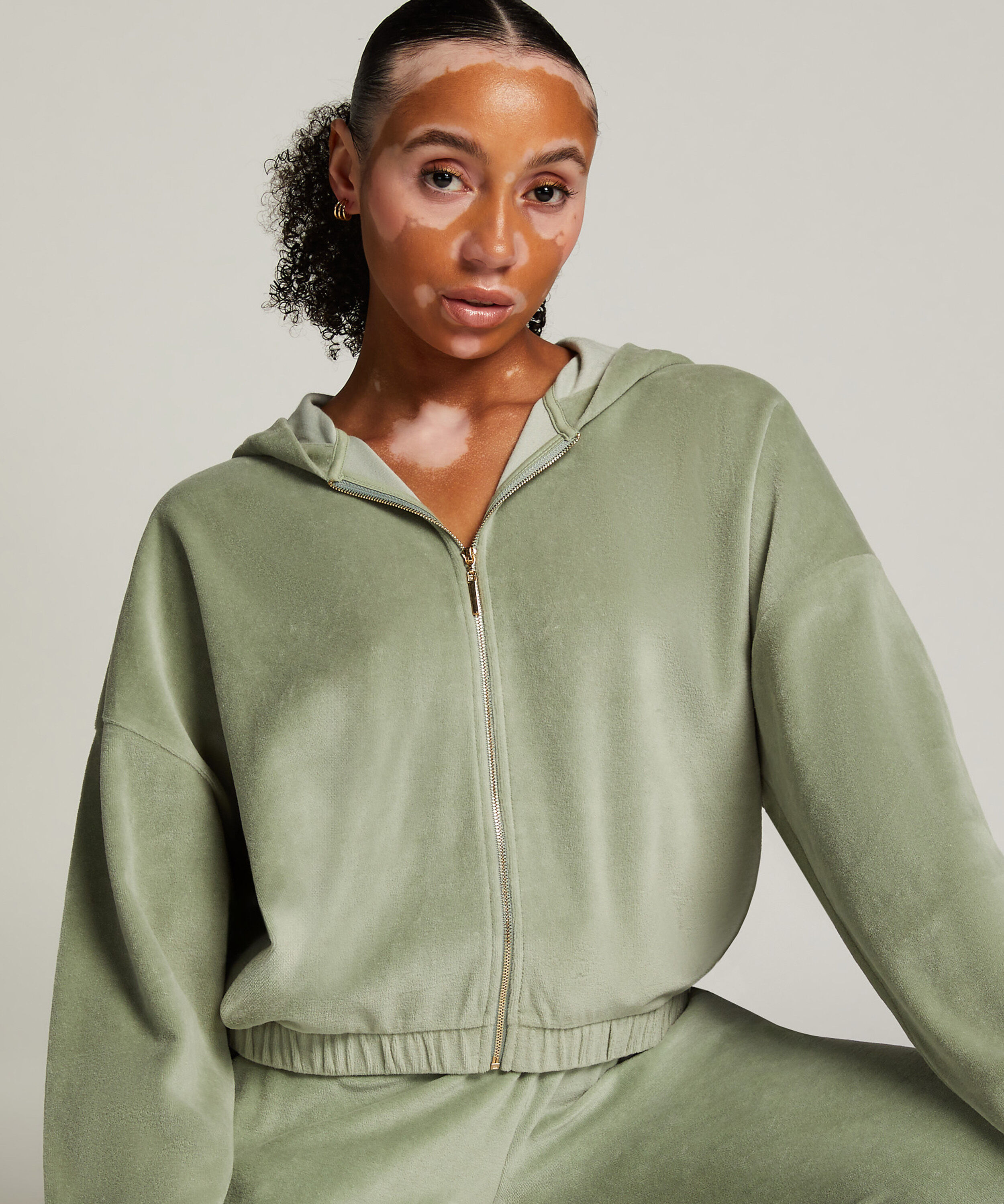 Langarmjacke Velours, Grün