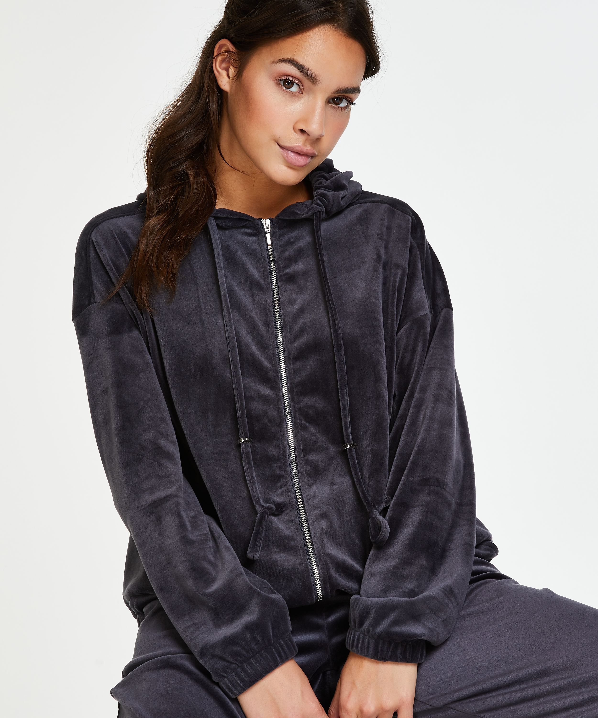 Hoodie en velours, Gris, main