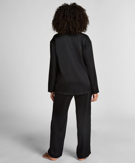 Satinhosen mit Nadelstreifen, Schwarz