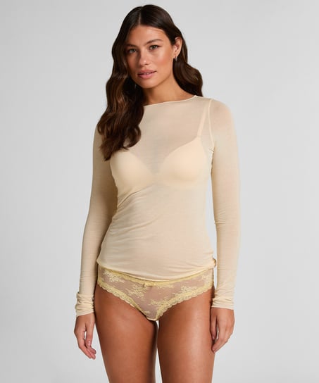 Haut avec cachemire &agrave; col bateau super soft, Jaune