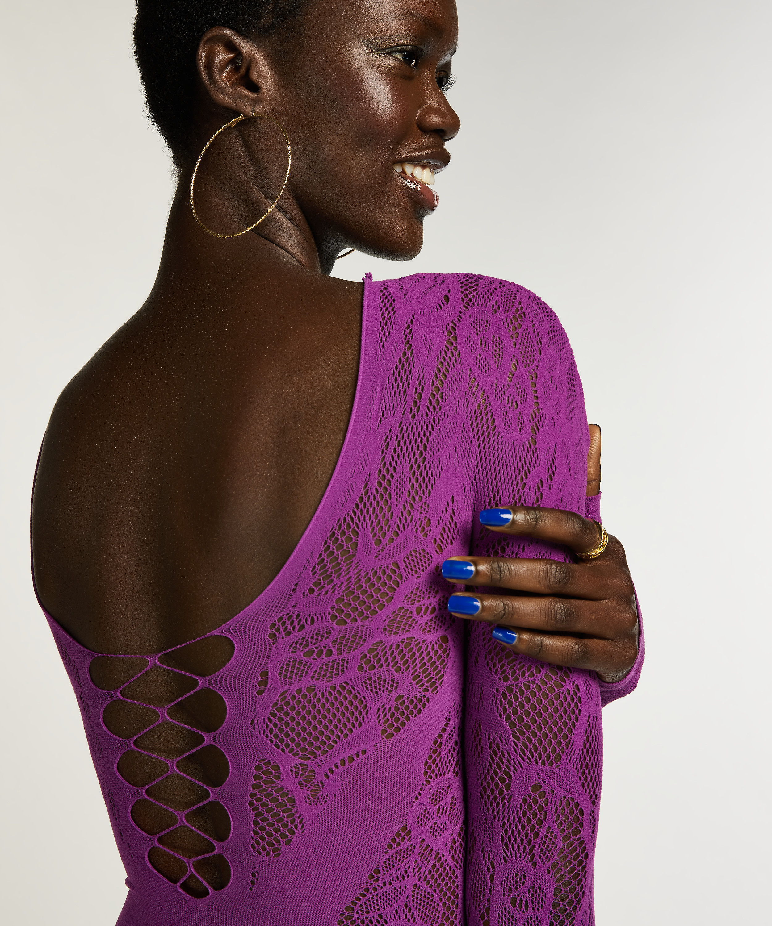 Body en dentelle à manches longues Nyakim, Violet, main