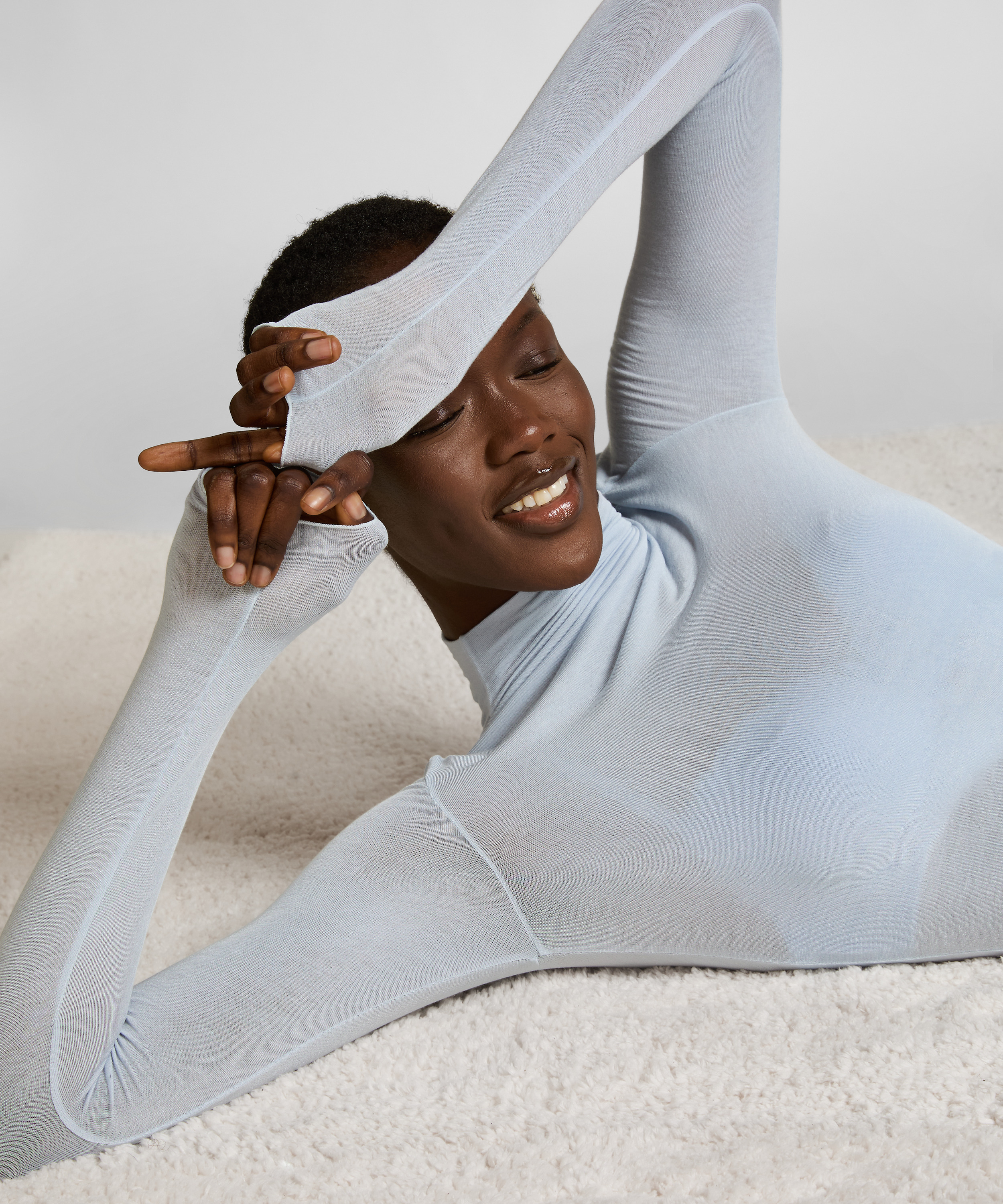 Haut avec cachemire à col roulé super soft, Bleu, main