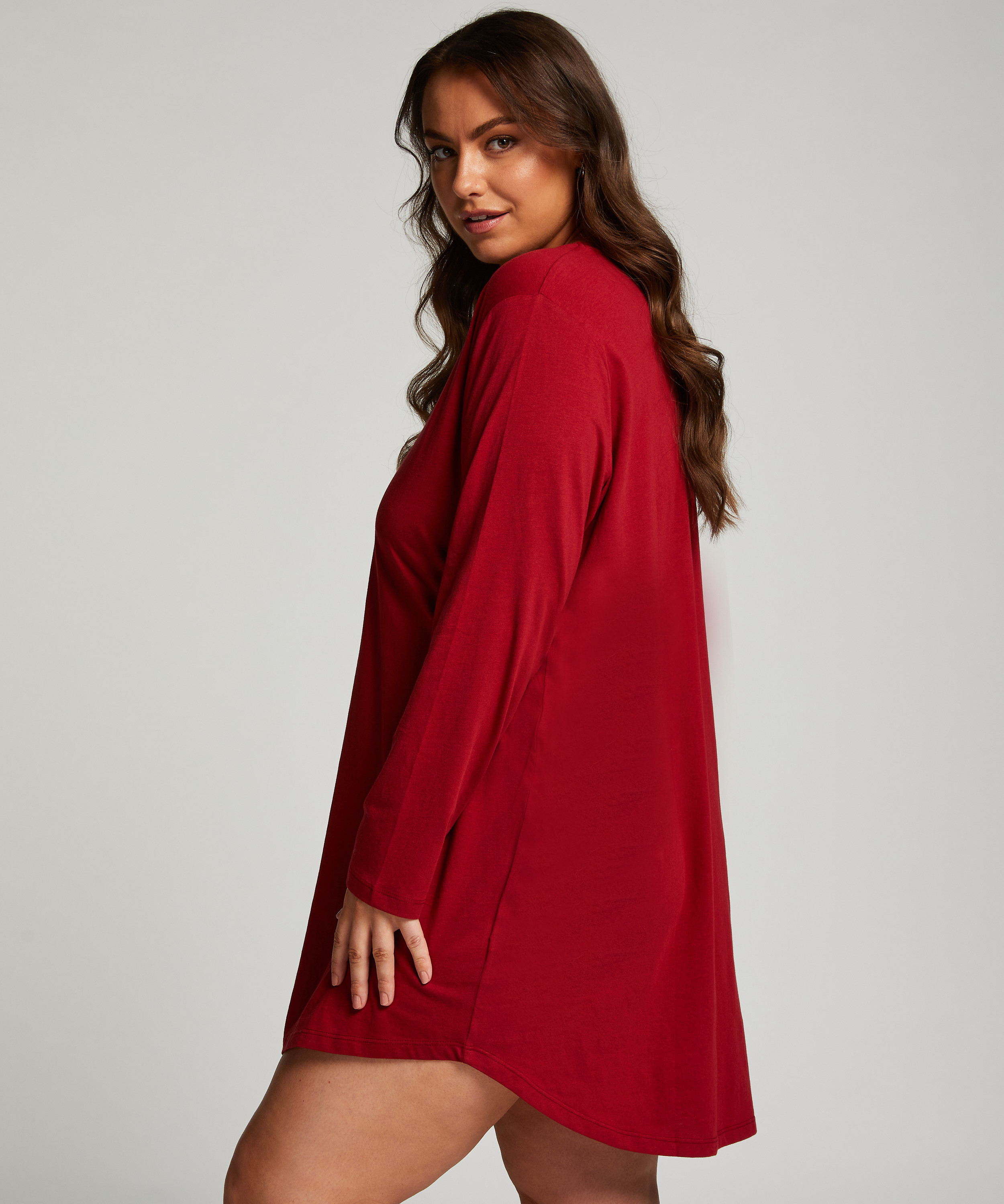 Chemise de nuit col rond, Rouge, main