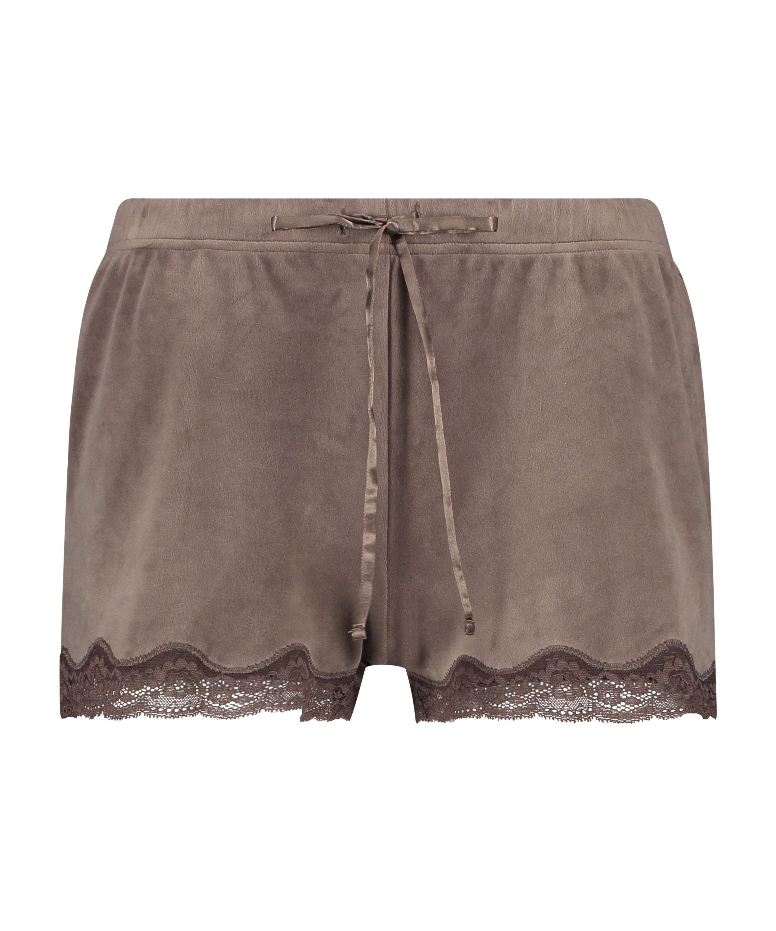 Shorts aus Velours mit Spitze, Braun, main